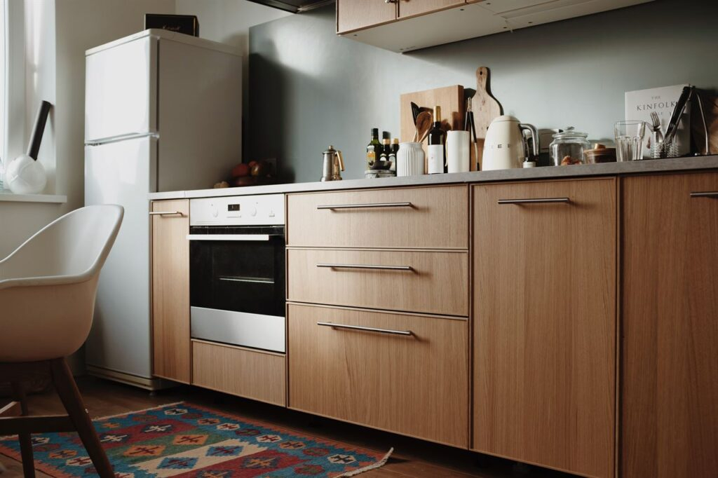 kitchen cabinets on one wall